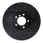 R1 Concepts 04-10 BMW 528XI Front Left Drilled & Slotted Black Brake Rotor - Image 2