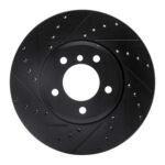 R1 Concepts 04-10 BMW 528XI Front Left Drilled & Slotted Black Brake Rotor
