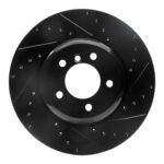 R1 Concepts 04-10 BMW 650I Convertible Front Right Drilled & Slotted Black Brake Rotor