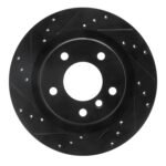 R1 Concepts 06-13 BMW 325I Rear Left Drilled & Slotted Black Brake Rotor