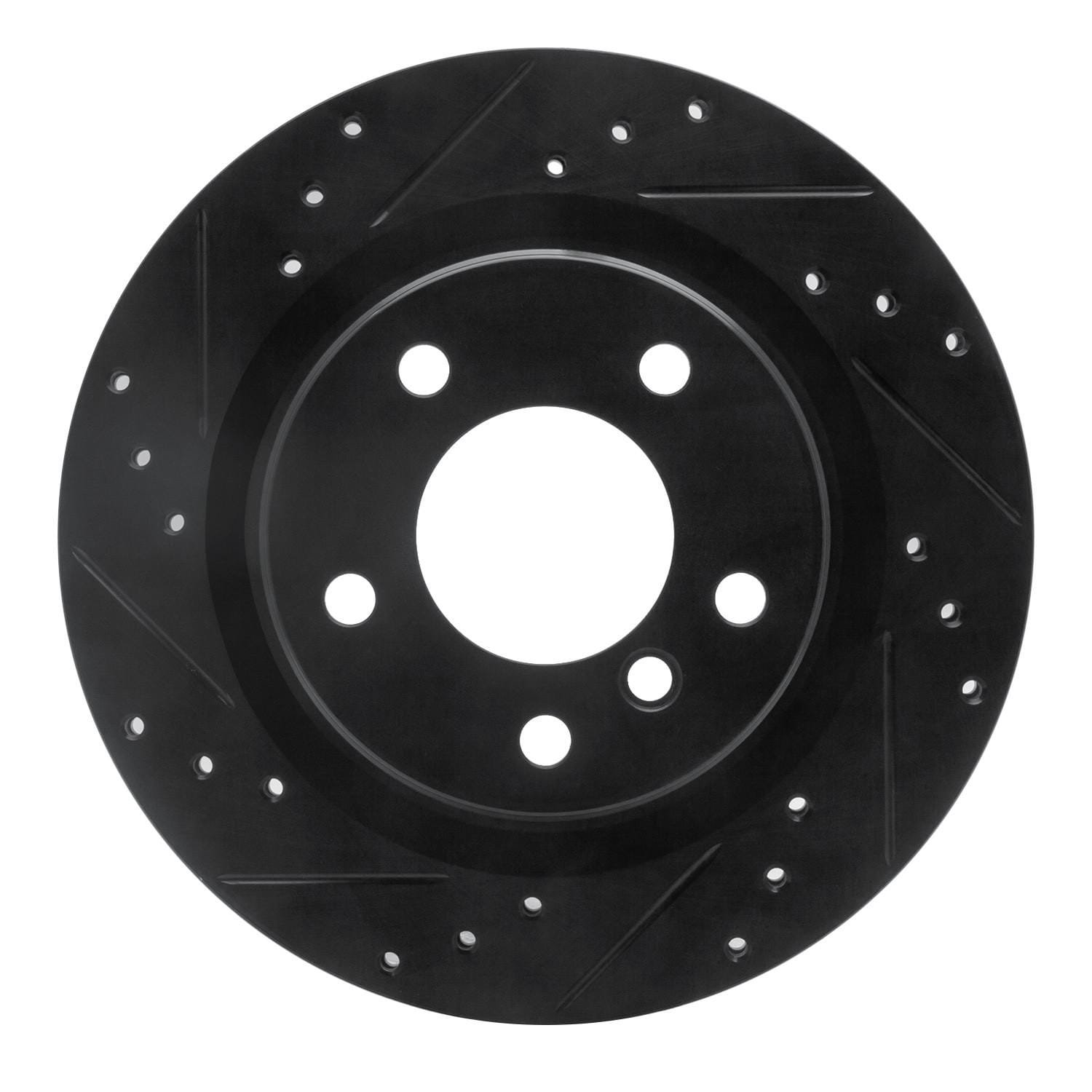 DF_63331068L_Fro.jpg R1 Concepts 06-13 BMW 325I Rear Left Drilled & Slotted Black Brake Rotor - Image 1