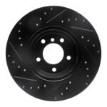 R1 Concepts 06-12 BMW 330XI Front Right Drilled & Slotted Black Brake Rotor - Image 2