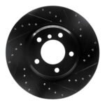 R1 Concepts 06-12 BMW 330XI Front Right Drilled & Slotted Black Brake Rotor