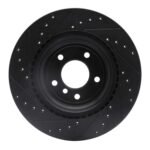 R1 Concepts 06-15 BMW 335XI Rear Right Drilled & Slotted Black Brake Rotor - Image 2