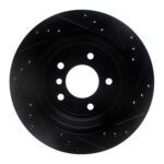 R1 Concepts 06-15 BMW X1 Rear Left Drilled & Slotted Black Brake Rotor - Image 2