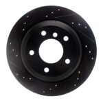 R1 Concepts 06-15 BMW X1 Rear Left Drilled & Slotted Black Brake Rotor