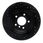 R1 Concepts 06-15 BMW X1 Rear Right Drilled & Slotted Black Brake Rotor - Image 2