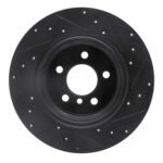 R1 Concepts 00-06 BMW X5 Rear Left Drilled & Slotted Black Brake Rotor - Image 2