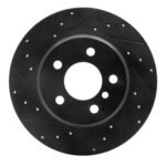 R1 Concepts 00-06 BMW X5 Rear Left Drilled & Slotted Black Brake Rotor