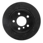 R1 Concepts 07-19 BMW X5 Rear Left Drilled & Slotted Black Brake Rotor