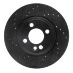 R1 Concepts 07-15 Mini Cooper Clubman Front Left Drilled & Slotted Black Brake Rotor