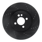 R1 Concepts 09-14 Mini Cooper (Excl Clubman) Front Right Drilled & Slotted Black Brake Rotor