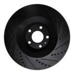 R1 Concepts 05-11 Audi A6 Quattro Front Left Drilled & Slotted Black Brake Rotor - Image 2