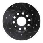 R1 Concepts 05-13 Audi A3 Rear Left Drilled & Slotted Black Brake Rotor - Image 2