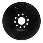 R1 Concepts 15-25 Volkswagen GTI Rear Left Drilled & Slotted Black Brake Rotor - Image 2