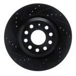R1 Concepts 15-25 Volkswagen GTI Rear Left Drilled & Slotted Black Brake Rotor
