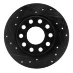 R1 Concepts 01-03 Volkswagen EuroVan Front Left Drilled & Slotted Black Brake Rotor