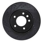 R1 Concepts 03-18 Porsche Cayenne Left Front Drilled & Slotted Black Brake Rotor