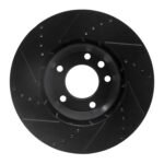 R1 Concepts 03-15 Audi Q7 Left Front Drilled & Slotted Black Brake Rotor - Image 2