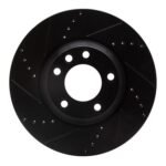 R1 Concepts 03-15 Audi Q7 Right Front Drilled & Slotted Black Brake Rotor