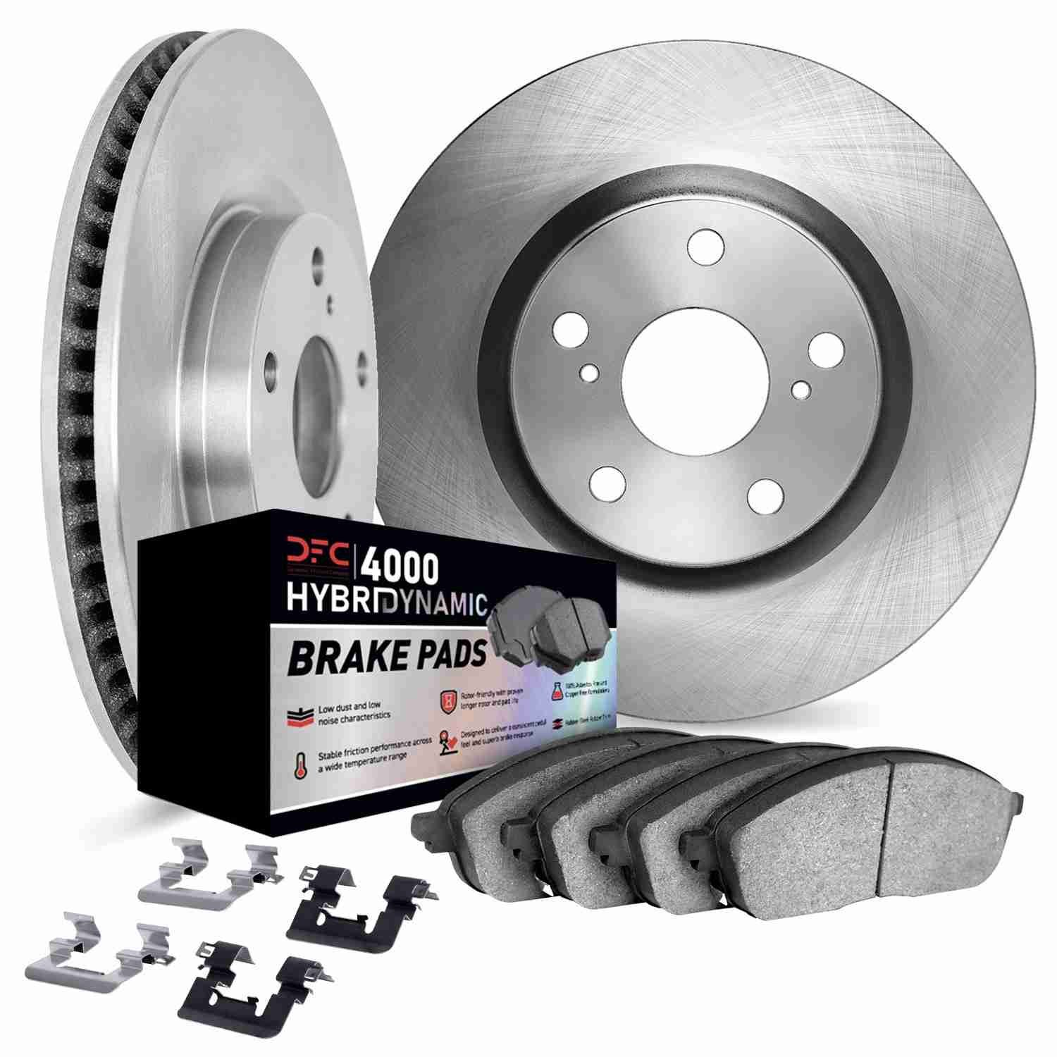 DF_681273085_Kit.jpg Dynamic Friction 2012-2018 Audi A6 Front Rotors w/4000 HybriDynamic Brake Pads w/Hardware - Image 1