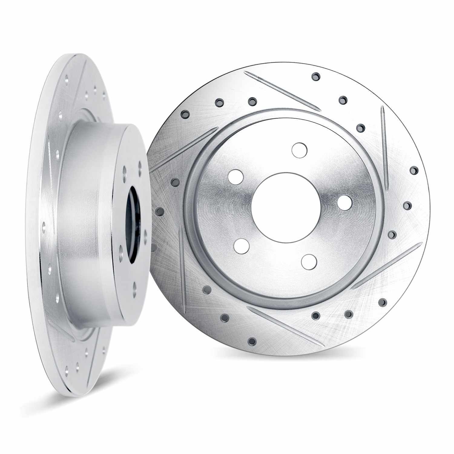 DF_700210015_Kit.jpg Dynamic Friction 2021-2025 Genesis GV60 Rear Drilled & Slotted Silver Rotors - Image 1