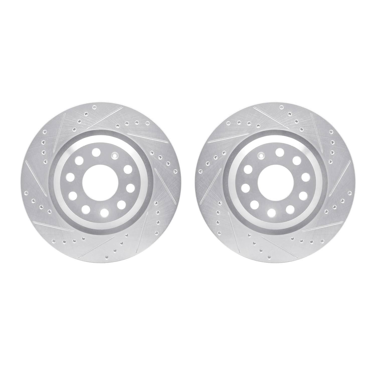 DF_700274043_Fro.jpg Dynamic Friction 2006-2025 Audi TTS Quattro Rear Drilled & Slotted Silver Rotors - Image 1