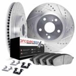 Dynamic Friction 2020-2025 Jaguar I-Pace Rear Drilled & Slotted Silver Rotors with Euro 5000 Ceramic Pads w/Hardware