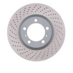 Dynamic Friction 2009-2023 Porsche Cayman Left Front Drilled Hi-Carbon Alloy Geomet Coated Rotor (330x28 Vented)