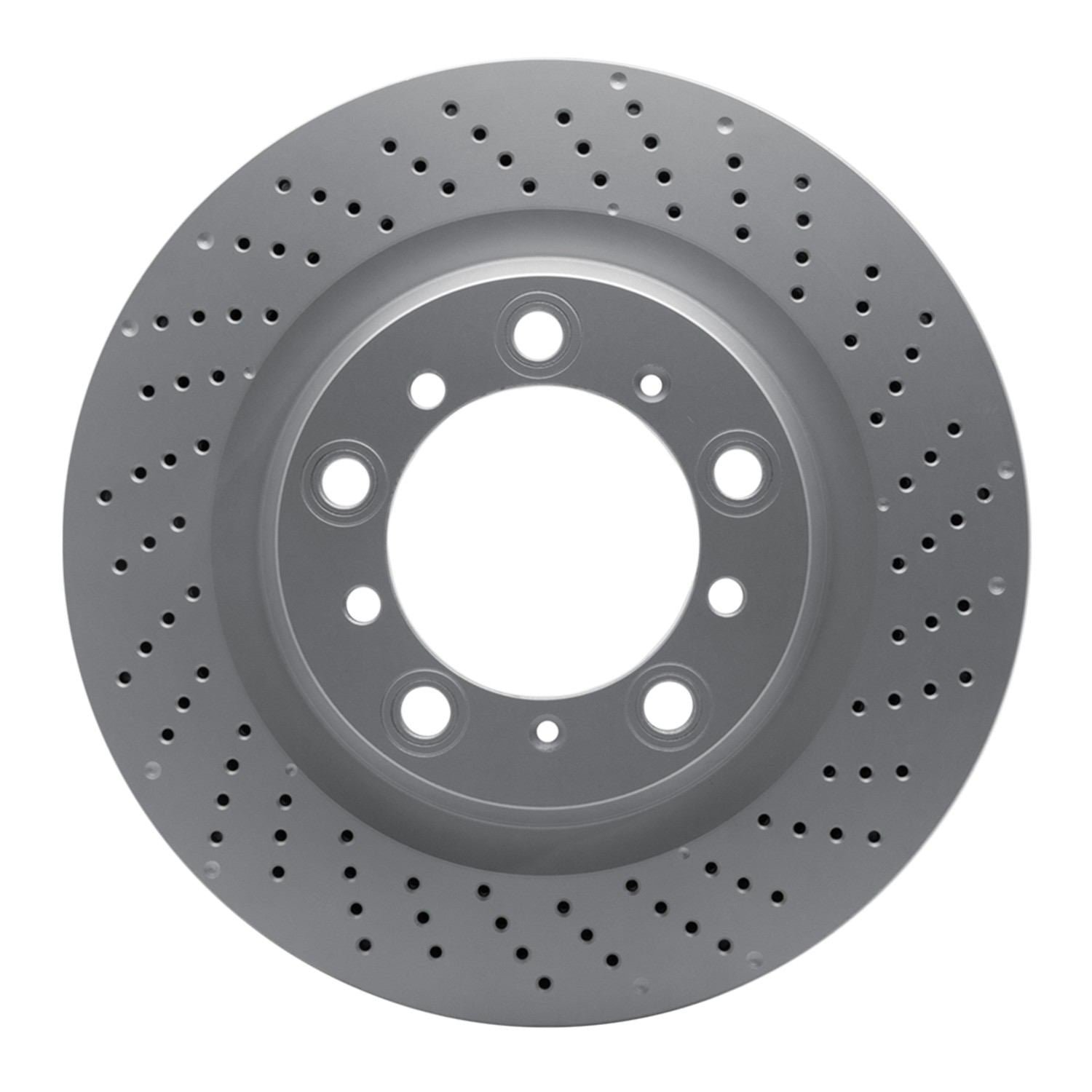 DF_92002109D_Fro.jpg Dynamic Friction 2016-2023 Porsche 718 Cayman Right Rear Drilled Hi-Carbon Alloy Geomet Coated Rotor (330x28 Vented) - Image 1