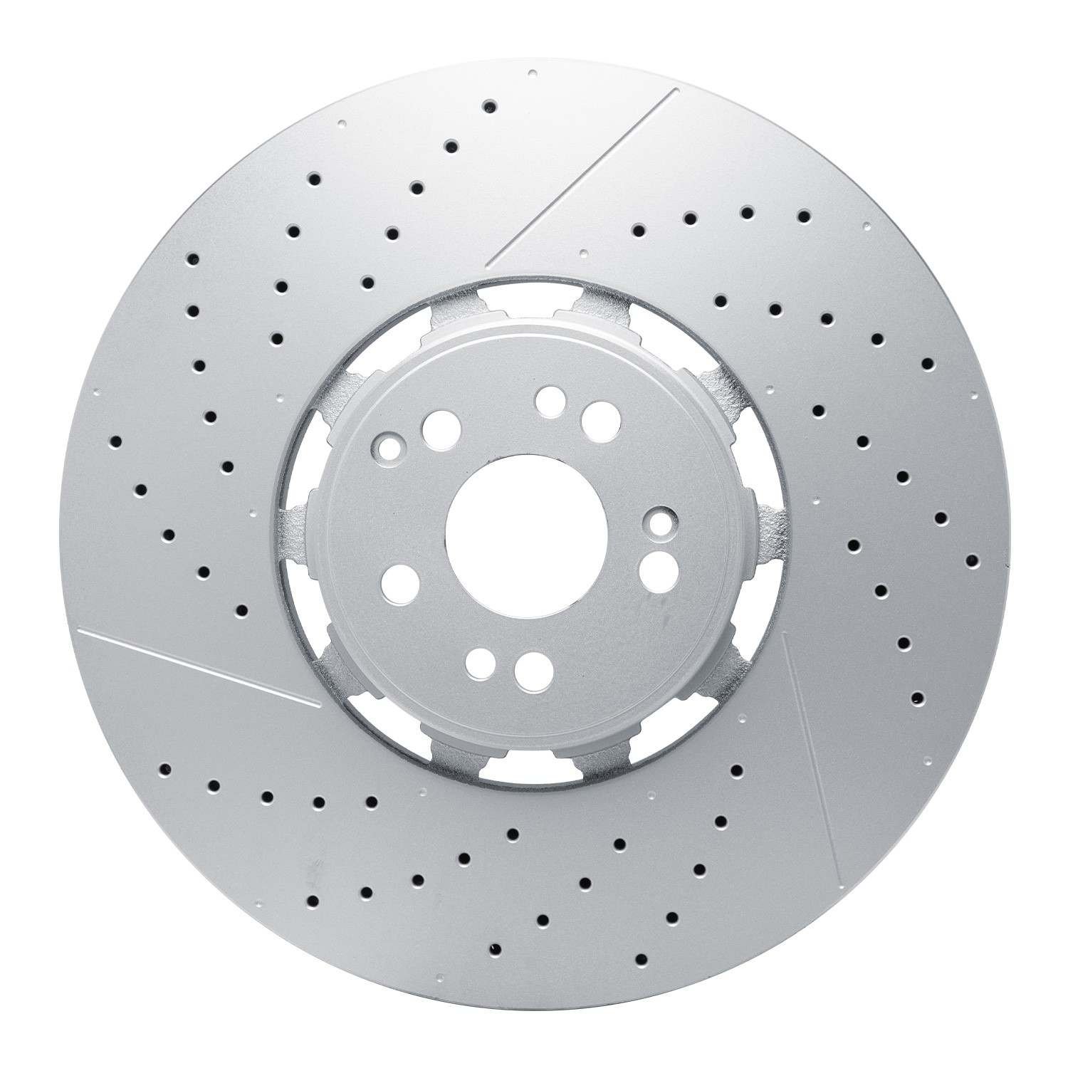 DF_93063191_Fro.jpg Dynamic Friction 2021-2025 Mercedes-Benz Gle63 AMG S Front Drilled & Slotted Hi-Carbon Alloy GEOMET Coated Rotor - Image 1