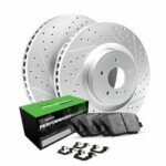 R1 Concepts 05-16 Audi A3 Rear Drill/Slot Carbon Coated Rotor Set w/Perf Sport Pads