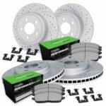 R1 Concepts 05-17 Audi A3 Quattro Front & Rear Drill/Slot Carbon Coated Rotor Set w/Perf Sport Pads