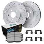 R1 Concepts 06-15 BMW 335d Rear Drill/Slot Carbon Coated Rotor Set w/Euro Ceramic Pads