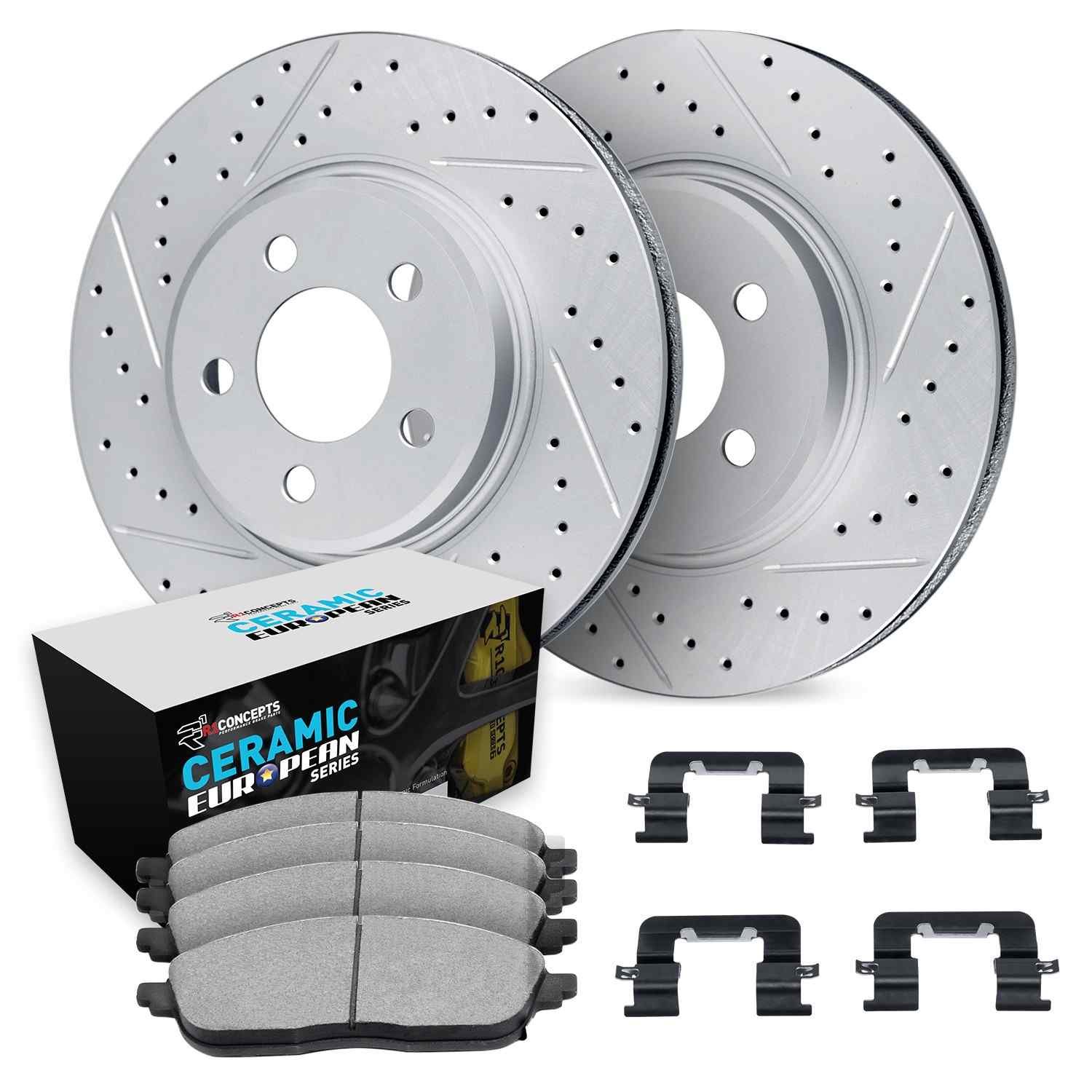 DF_WBTH131158_Kit.jpg R1 Concepts 07-15 BMW X1 Front Drill/Slot Carbon Coated Rotor Set w/Euro Ceramic Pads - Image 1