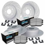 R1 Concepts 07-19 BMW X6 Front & Rear Drill/Slot Carbon Coated Rotor Set w/Euro Ceramic Pads