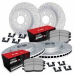 R1 Concepts 06-17 Audi A3 Front & Rear Drill/Slot Carbon Coated Rotor Set w/Optimum Pads