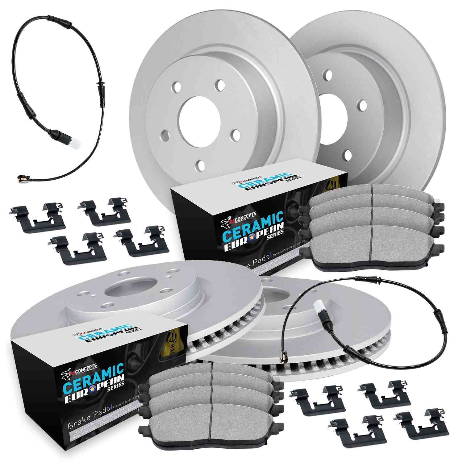 DF_WDTS212585_Kit.jpg R1 Concepts 16-19 Mini Cooper Clubman Front & Rear Carbon Coated Brake Rotor Set w/Euro Ceramic Pads - Image 1