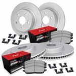 R1 Concepts 05-14 Volkswagen Golf Front & Rear Carbon Coated Brake Rotor Set w/Optimum OE Pads and Hardware