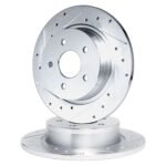 R1 Concepts 13-16 Mini Cooper Countryman Rear Drilled & Slotted Silver Brake Rotor Set - Image 2