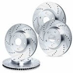 R1 Concepts 03-15 Audi Q7 Front & Rear Drilled & Slotted Silver Brake Rotor Set
