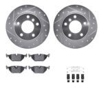 R1 Concepts 91-99 BMW 318i Rear Drilled & Slotted Silver Brake Rotor Set w/Euro Ceramic Pads and Hardware