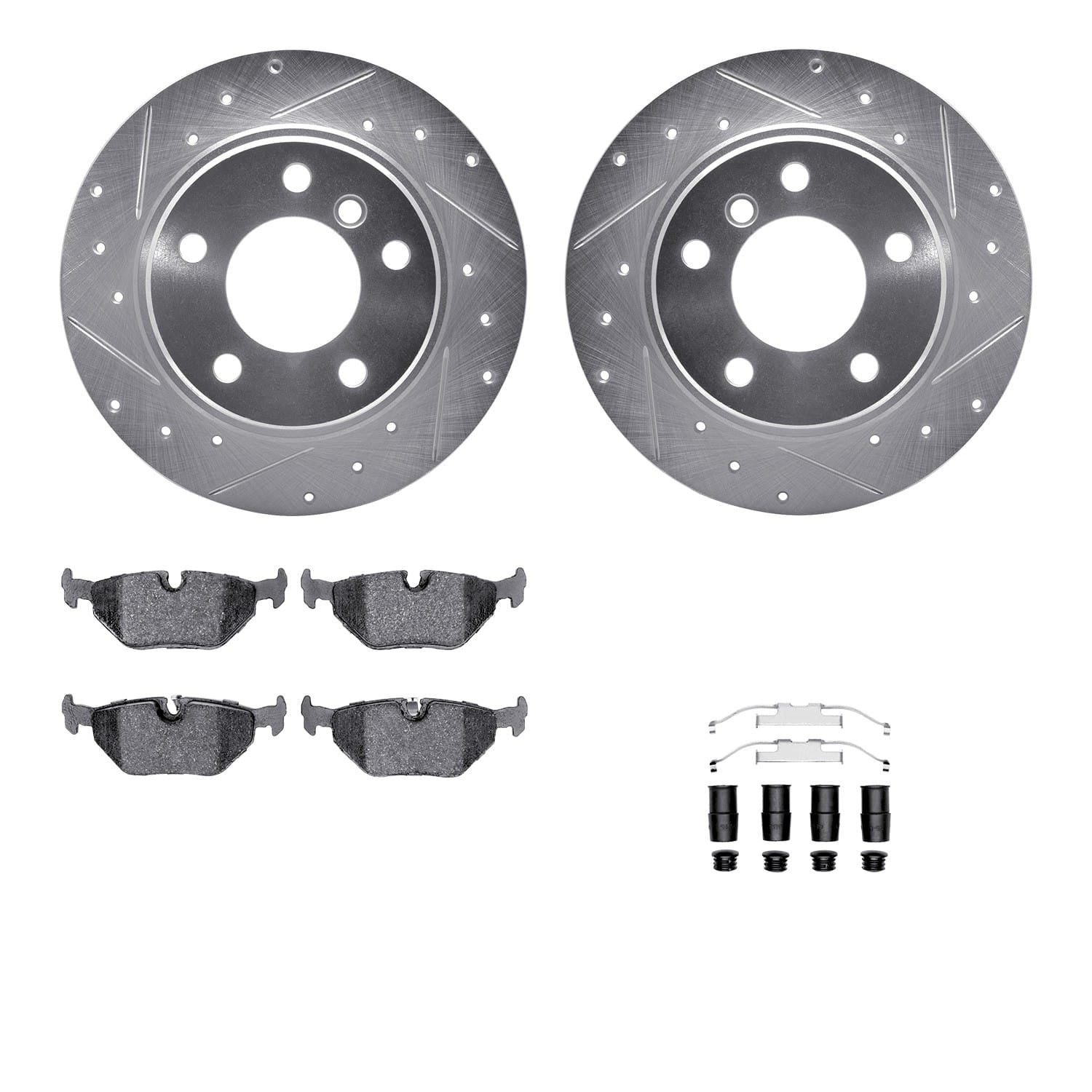 DF_WGTH131027_Fro.jpg R1 Concepts 91-99 BMW 318i Rear Drilled & Slotted Silver Brake Rotor Set w/Euro Ceramic Pads and Hardware - Image 1