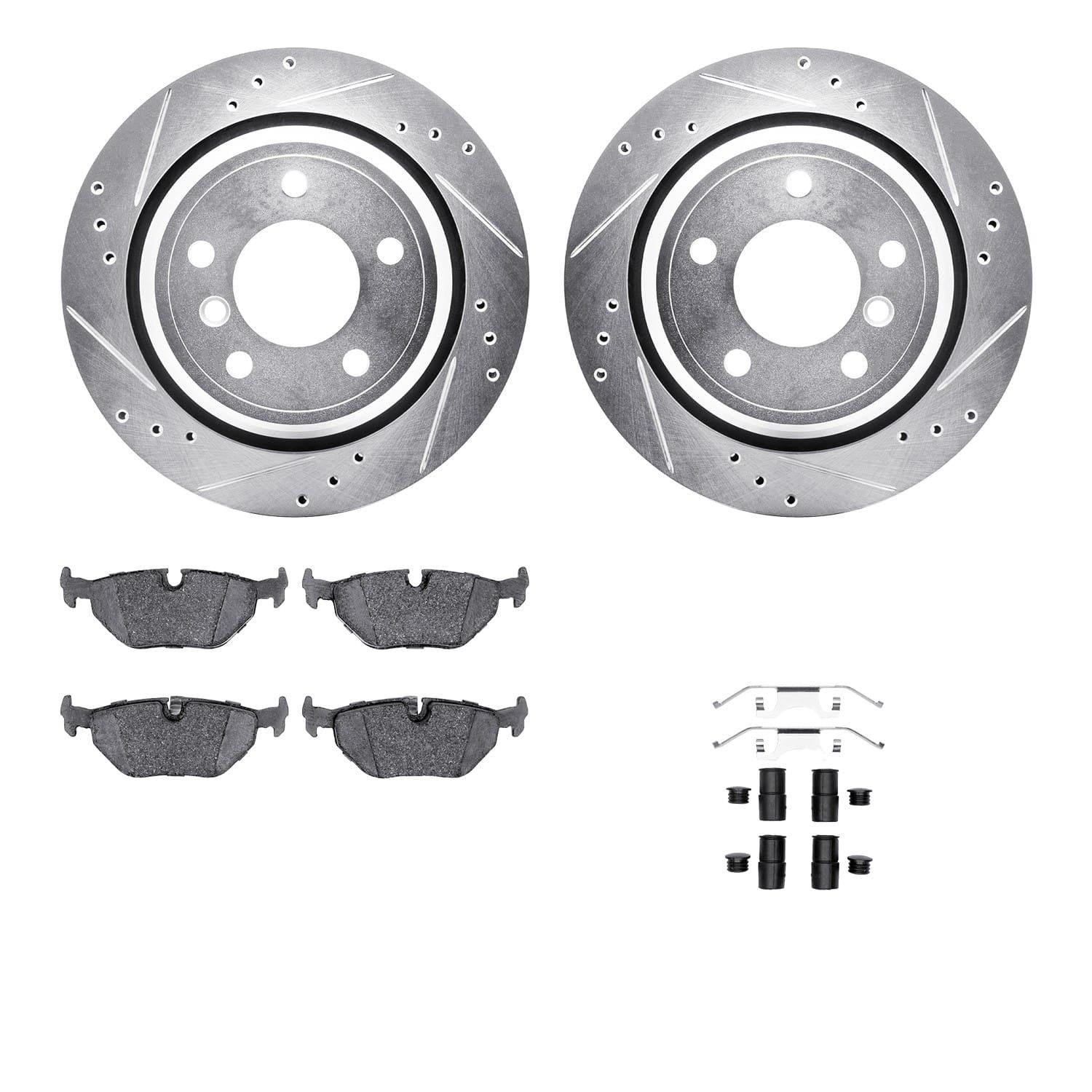 DF_WGTH131041_Fro.jpg R1 Concepts 96-03 BMW 530i Rear Drilled & Slotted Silver Brake Rotor Set w/Euro Ceramic Pads and Hardware - Image 1