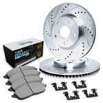 R1 Concepts 96-03 BMW 530i Rear Drilled & Slotted Silver Brake Rotor Set w/Euro Ceramic Pads and Hardware - Image 2