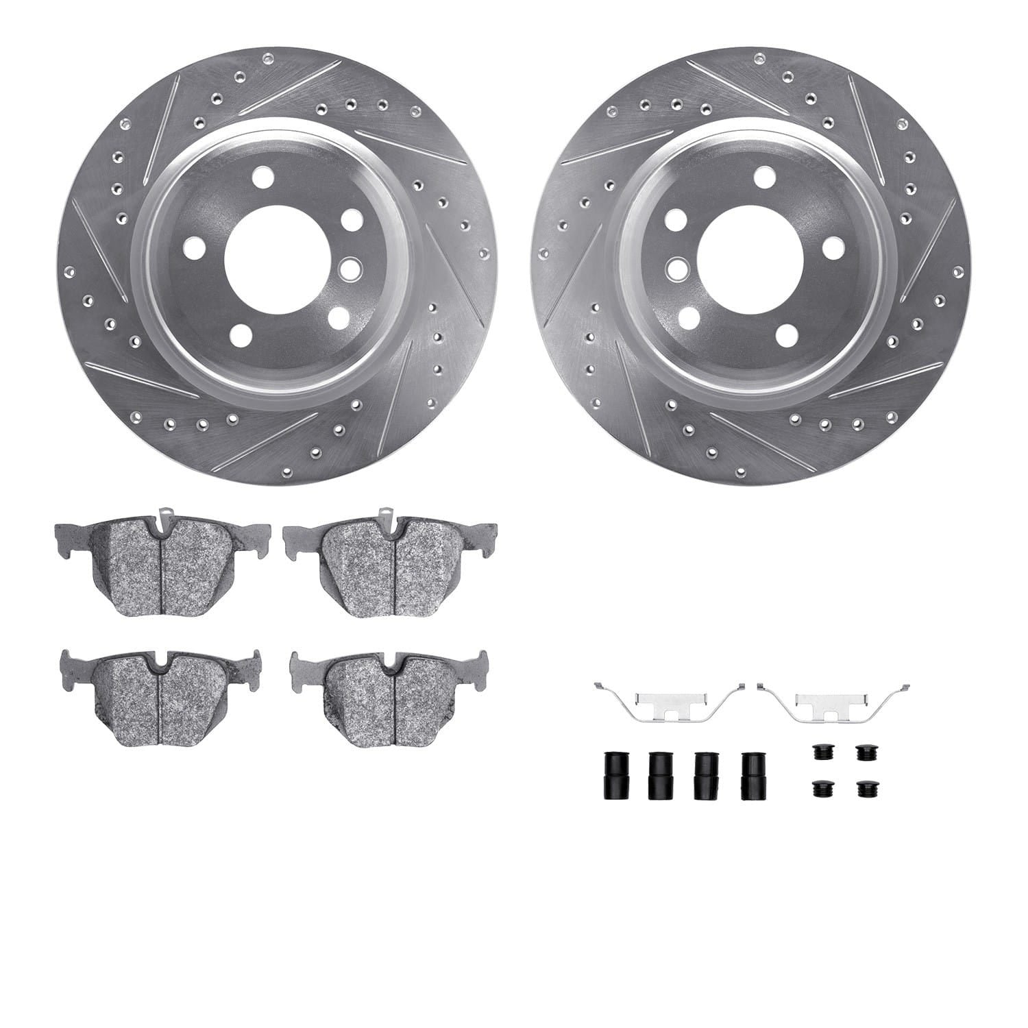 DF_WGTH131067_Fro.jpg R1 Concepts 06-15 BMW X1 Rear Drilled & Slotted Silver Brake Rotor Set w/Euro Ceramic Pads and Hardware - Image 1