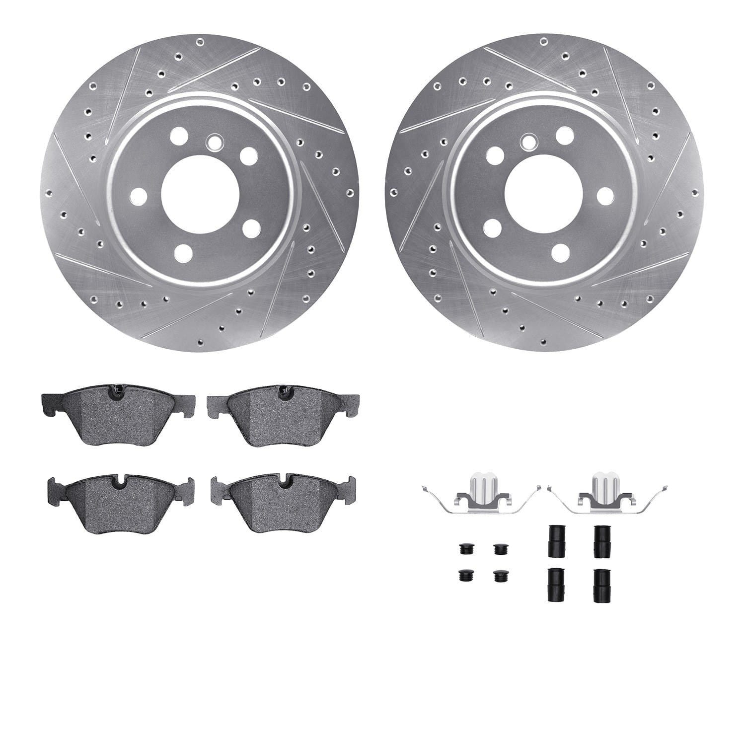 DF_WGTH131086_Fro.jpg R1 Concepts 11-16 BMW 528i Front Drilled & Slotted Silver Brake Rotor Set w/Euro Ceramic Pads and Hardware - Image 1