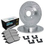 R1 Concepts 02-08 Mini Cooper Rear Drilled & Slotted Silver Brake Rotor Set w/Euro Ceramic Pads and Hardware - Image 2