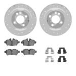R1 Concepts 07-15 Mini Cooper Rear Drilled & Slotted Silver Brake Rotor Set w/Euro Ceramic Pads and Hardware