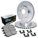 R1 Concepts 07-15 Mini Cooper Front Drilled & Slotted Silver Brake Rotor Set w/Euro Ceramic Pads and Hardware